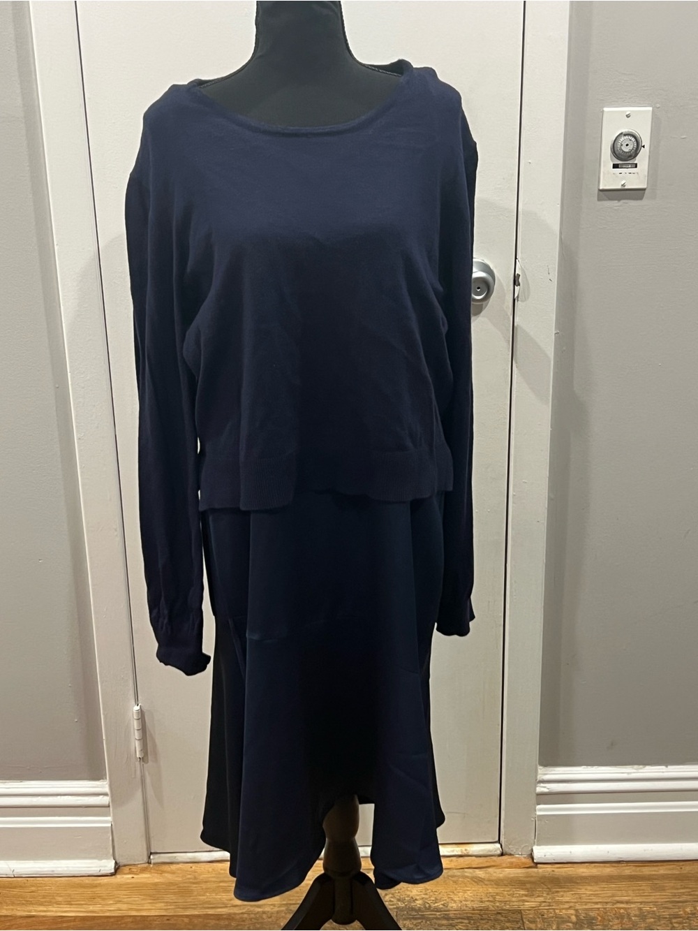 Sam Edlman navy slip dress with attached sweater